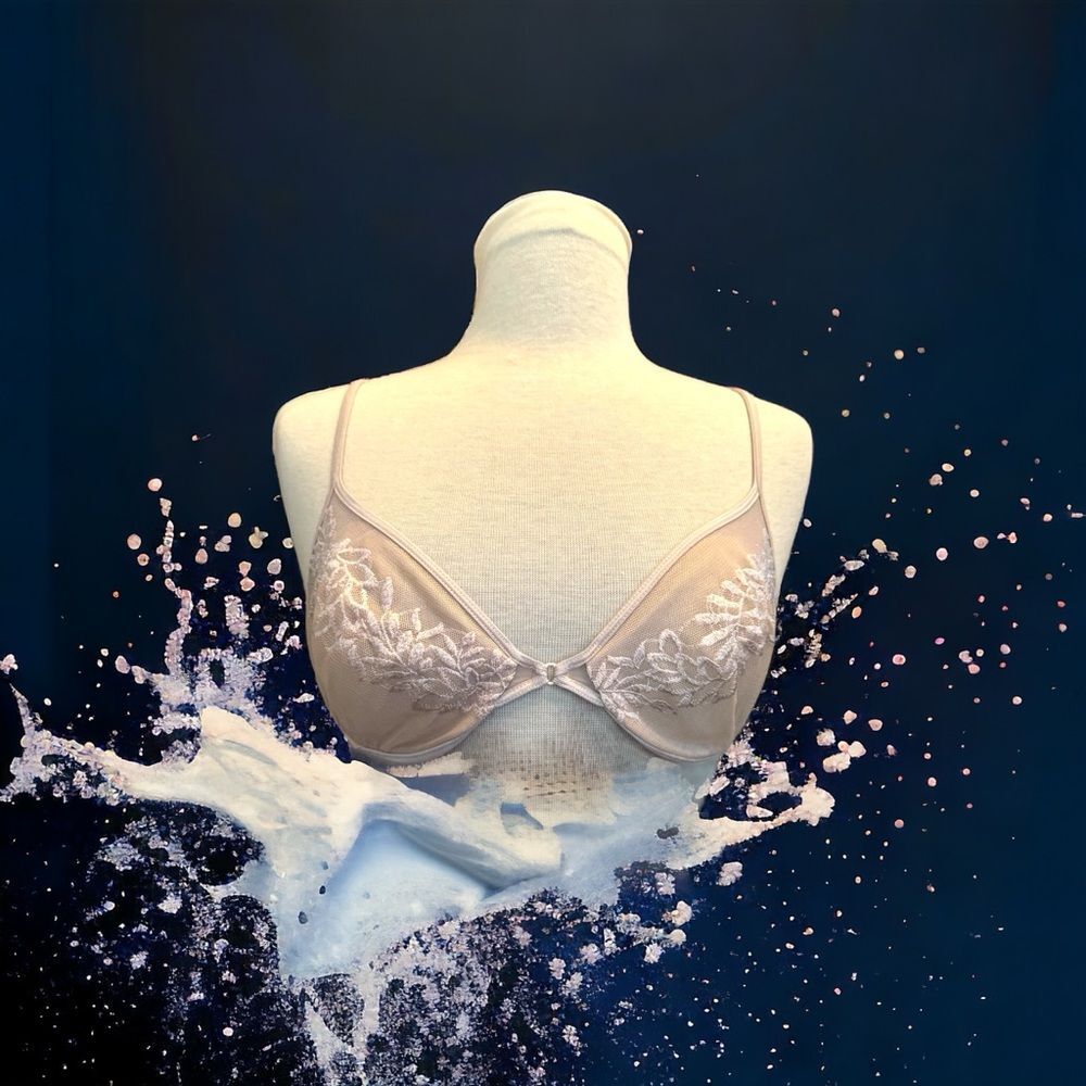 CALVIN KLEIN Embroidered Mesh Nude Bra Balconette Underwire Sz 36 C NWOT